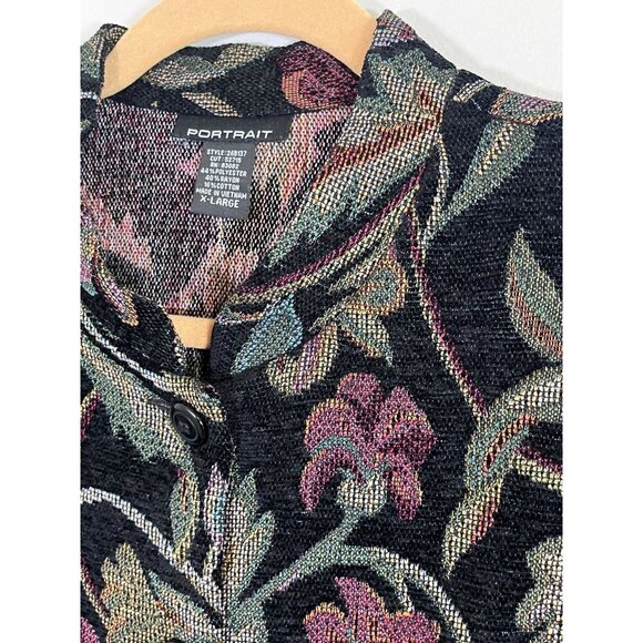 Retro Floral Jacket XL Black Tapestry Woven Botanical Classic Boho Artsy 70s - Picture 5 of 14